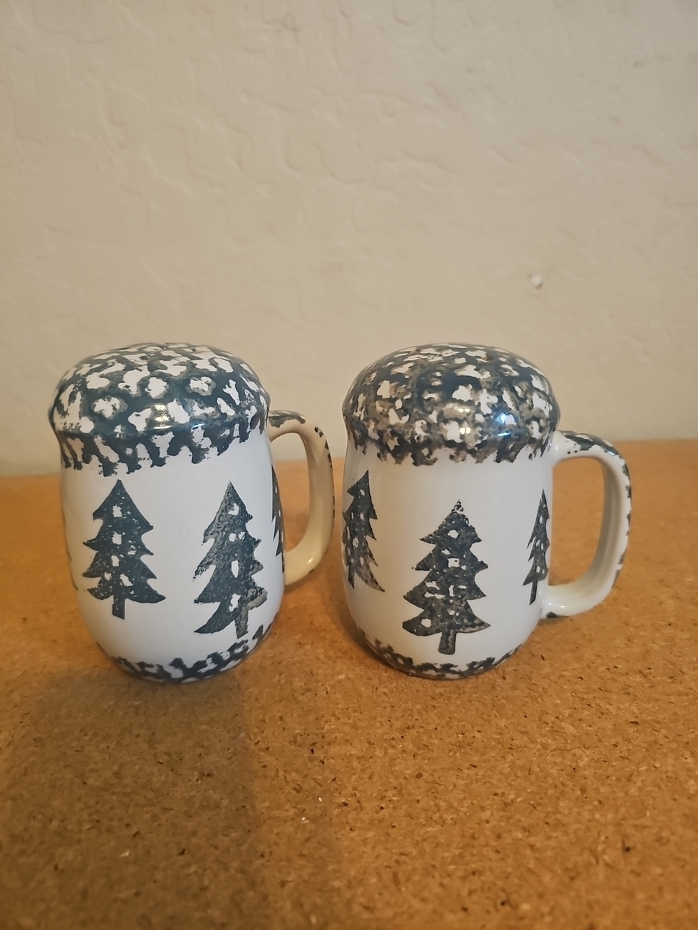 Ceramic Pine Tree Salt and Pepper Shaker Set - White and Dark Green